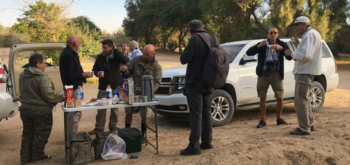 Winter Tour 2017 participants having breakfast at 7:10 am at Al-Abraq